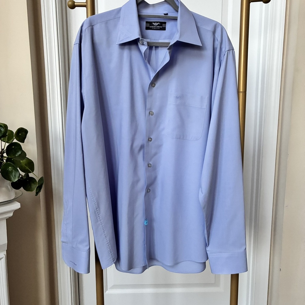 Giorgio Armani Heather Blue Dress Shirt XL Embroidered
